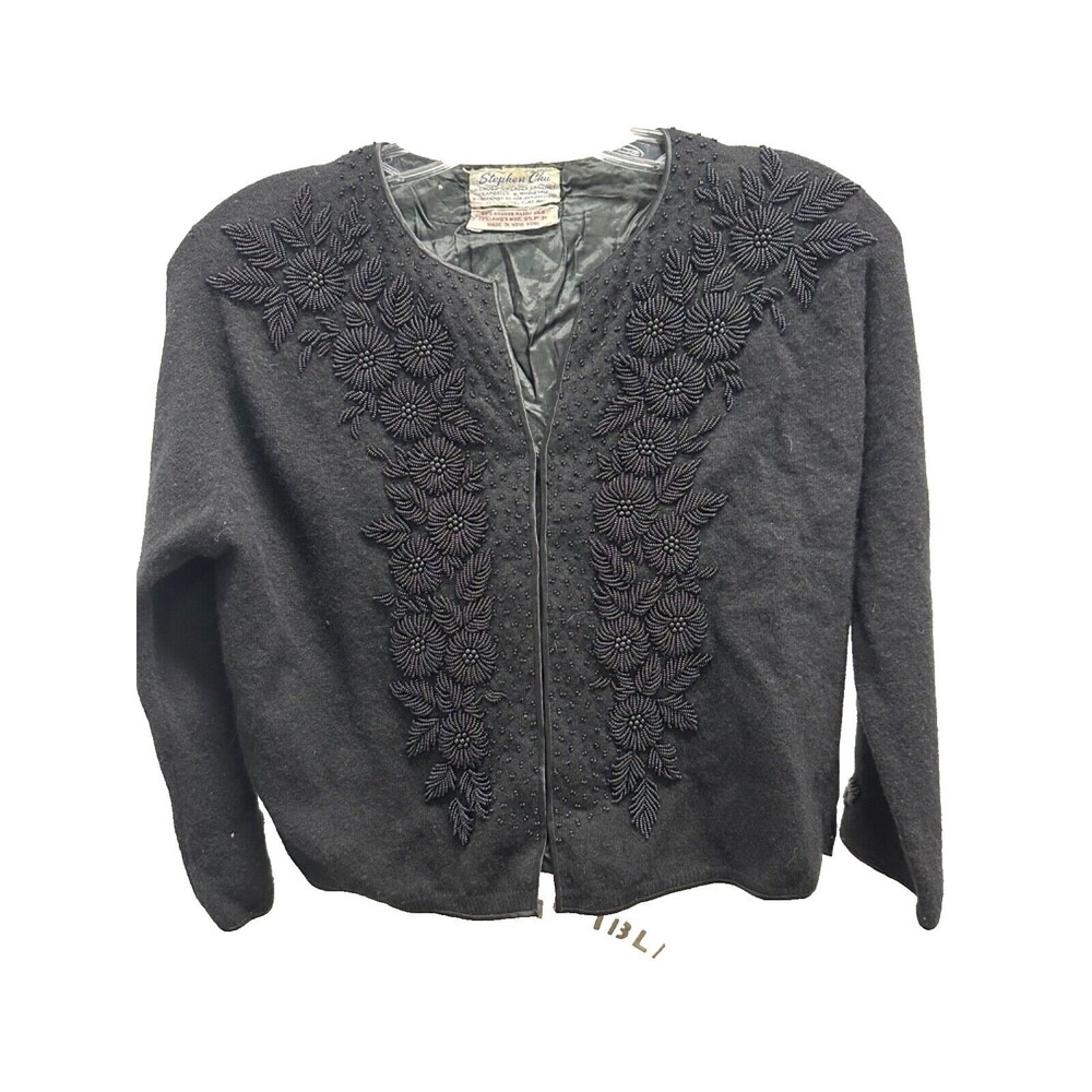 Vintage 50's / 60's Black Angora / Lambswool Beaded Sweater - Hong Kong